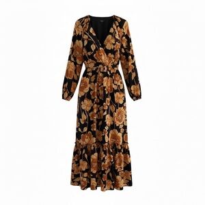 Express Black and Brown Floral Long Sleeve Dress